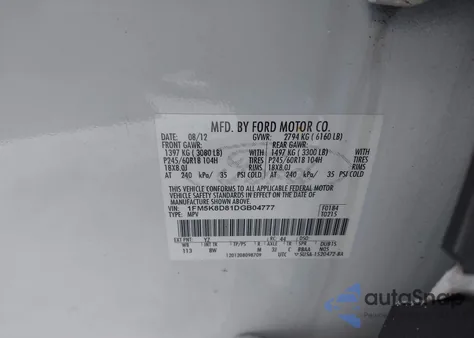 2013 Ford Explorer Xlt z USA, uszkodzony, nr VIN 1FM5K8D81DGB04777